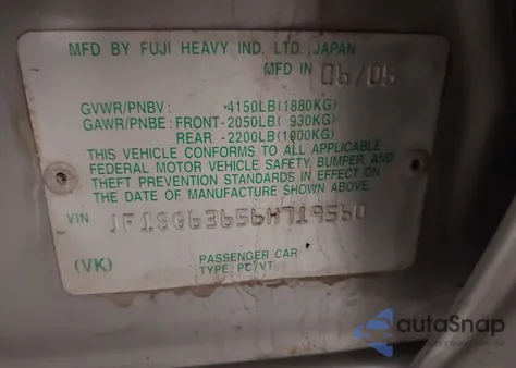 2006 Subaru Forester 2.5X z USA, uszkodzony, nr VIN JF1SG63656H719560